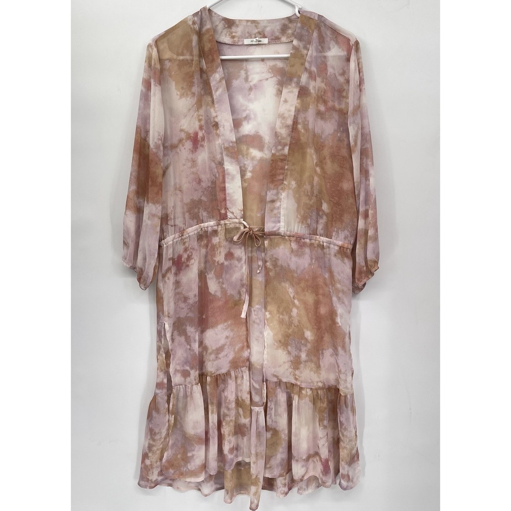 Maurices‎ S Tie Dye Duster Cardigan Womens Mauve Tan Sheer Ruffle Hem Boho